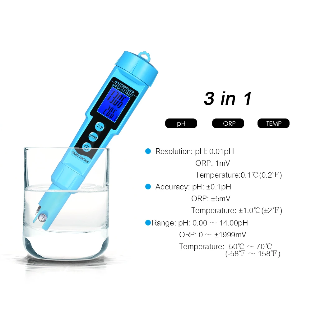 Профессиональный 3 в 1 рН/ОВП/темп-метр, детектор воды, мультипараметрический цифровой ЖК-дисплей, три-метр, многофункциональный монитор качества воды