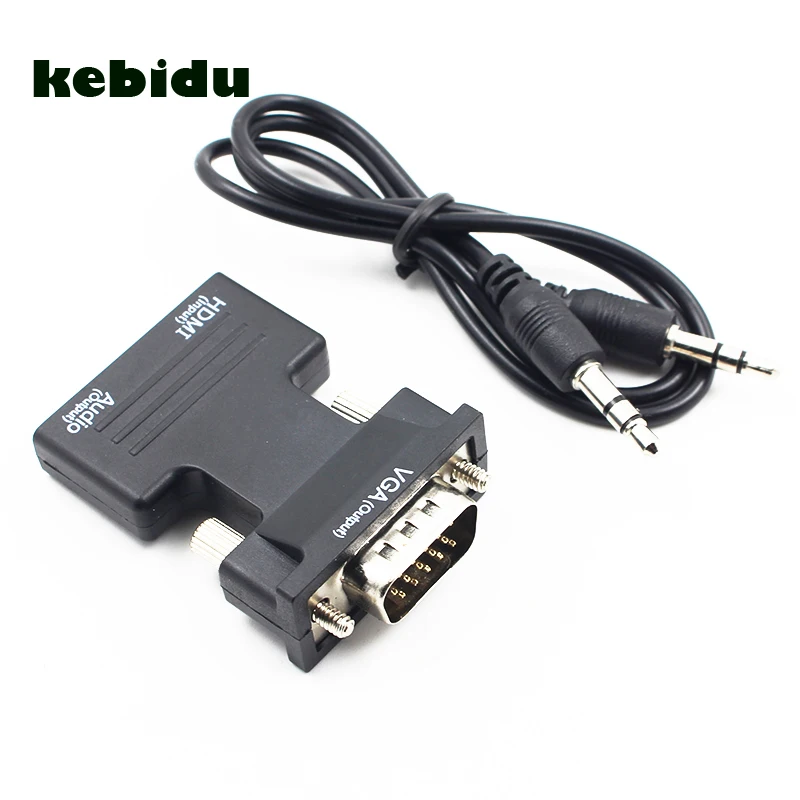 Kebidu HDMI Женский VGA Мужской конвертер с аудио адаптером поддержка 1080P выходной сигнал для мультимедиа