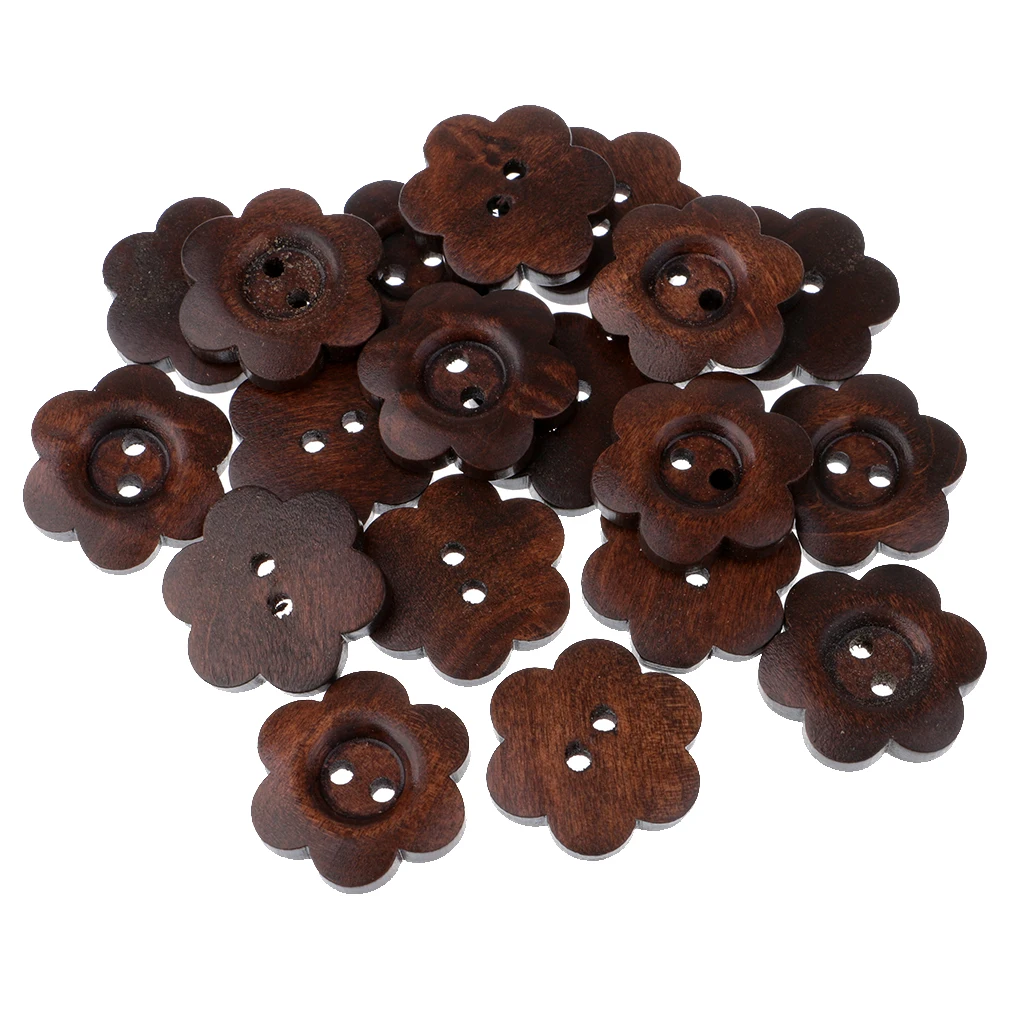 

Phenovo 20pcs Flower Shape 2 Holes Wooden Buttons for Sewing on Clothing Replacement 23mm