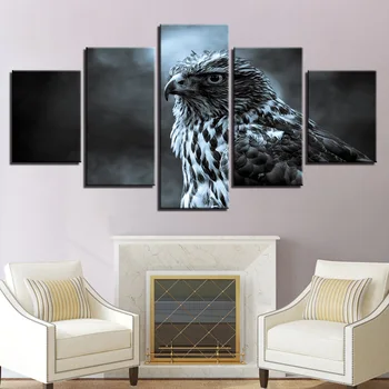 

Cool Eagle Modern Pictures Animals Black Canvas Painting 5Piece Wall Art for Living Room Home Decor Ready to Hang Framed Office