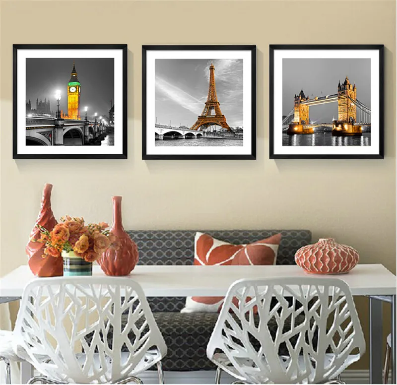 3 Панели Современная живопись Париж Эйфель башня Картина город здание мост