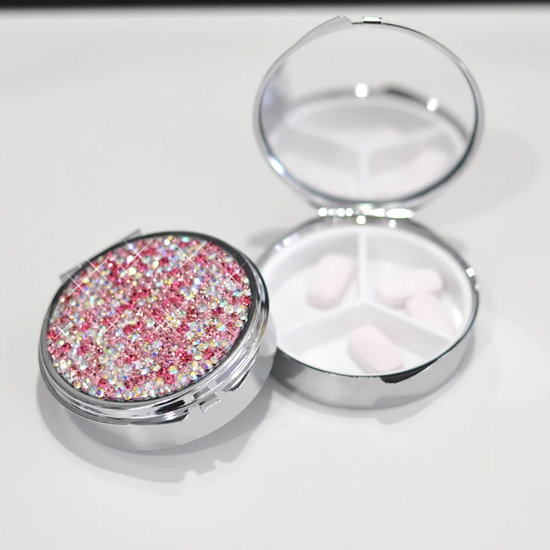 Diamond-studded Portable Jewelry Box Mini Stainless Steel Ring Earrings Bracelets Necklaces Medicine Gift Organizer Storage Box