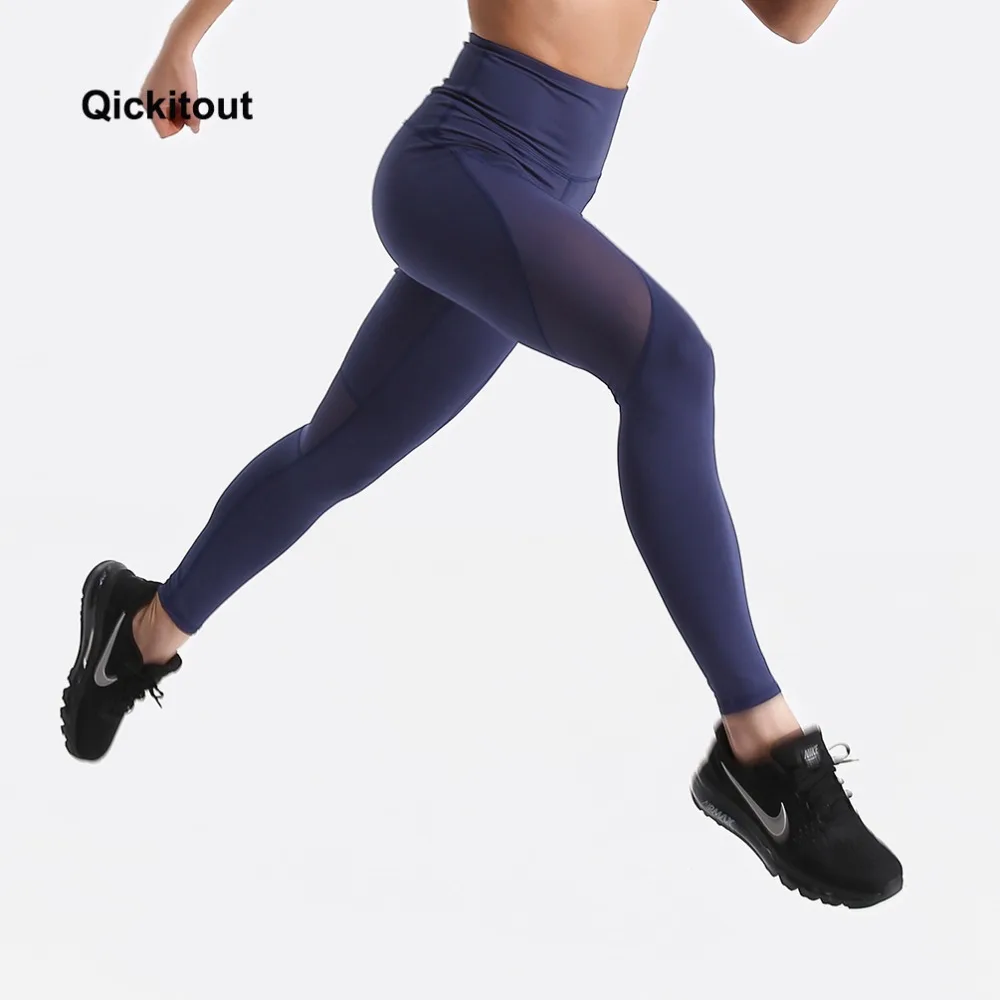 Qickitout Женские Брюки Фитнес Спортивная одежда брюки сетка компрессионные тонкие синие солнце леггинсы с высокой талией и принтом