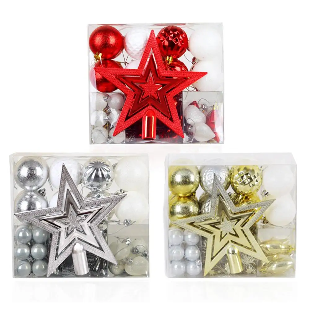 

50 Pcs/lot Christmas Tree Decoration Pendant 50 Christmas Ball Gift Package Tree Top Star Multi-pack Decoration