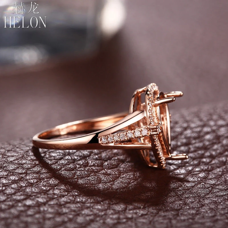 HELON Solid 14 К розовое золото Маунт Semi Груша 11x8 мм 0.2CT природные бриллианты кольцо настройки Для женщин Обручение свадебные Fine Jewelry Кольцо