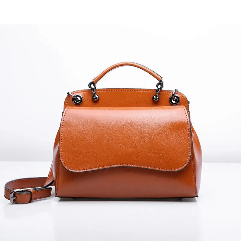 

Fashion Handbag Designer Female Satchel Oil-Wax Leather Ladies Elegant Shoulder Bag