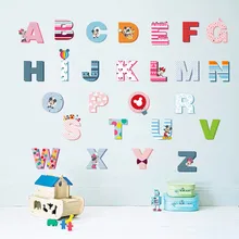 Cartoon Mickey Minnie Colorful 26 Letters Alphabet Wall Stickers For Kids Rooms Decor Children Wall Decals Art Gift Mural Poster
