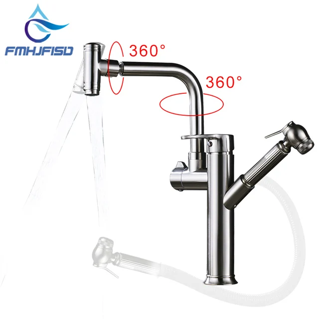 Best Price Kitchen Faucet Brushed Nickel 360 rotation spout with Pull Out Mixer Tap Single Handle Faucet