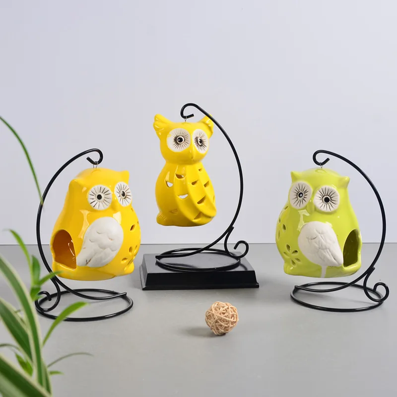 

European New Cheap Candle Holder Wedding Ceramics Cartoon Owl Candlestick Hanging Lantern Home Wedding Decorative Candle Lante