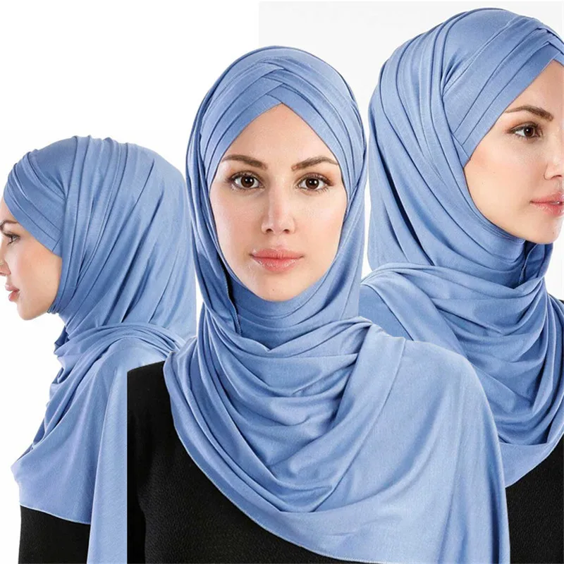 Женский шарф из хлопкового трикотажа, простые хиджаб, мгновенные шали и обертывания, ислам, фуляр, femme, мусульманские хиджабы, готовые носить головной платок
