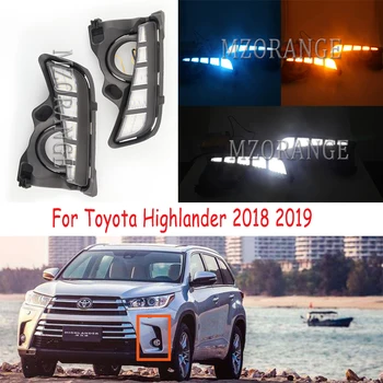 

2pcs Car DRL LED Daytime Running Light Daylight For Toyota Highlander 2018 2019 Yellow Turning Signal Style Relay Waterproof