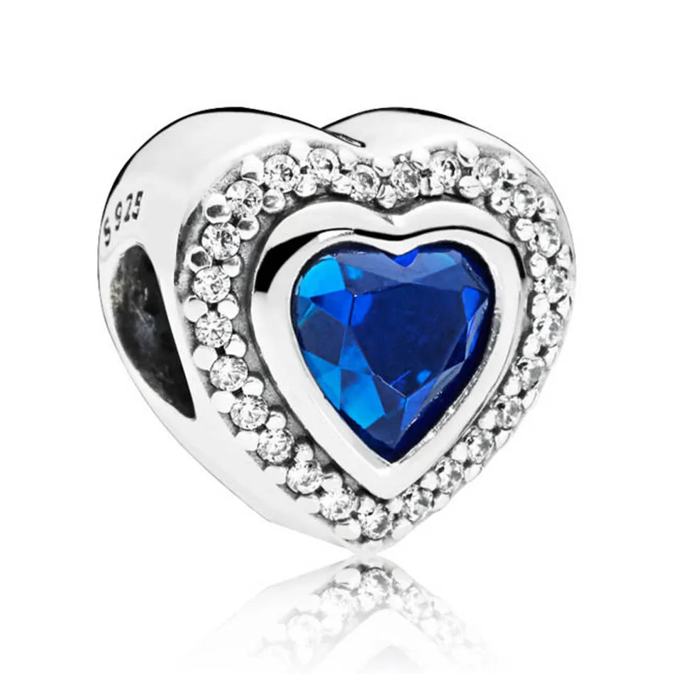 

Authentic S925 Sterling Silver DIY Jewelry Sparkling Night Blue Love Heart Charms fit Pandora Bracelet Bangle Clear CZ