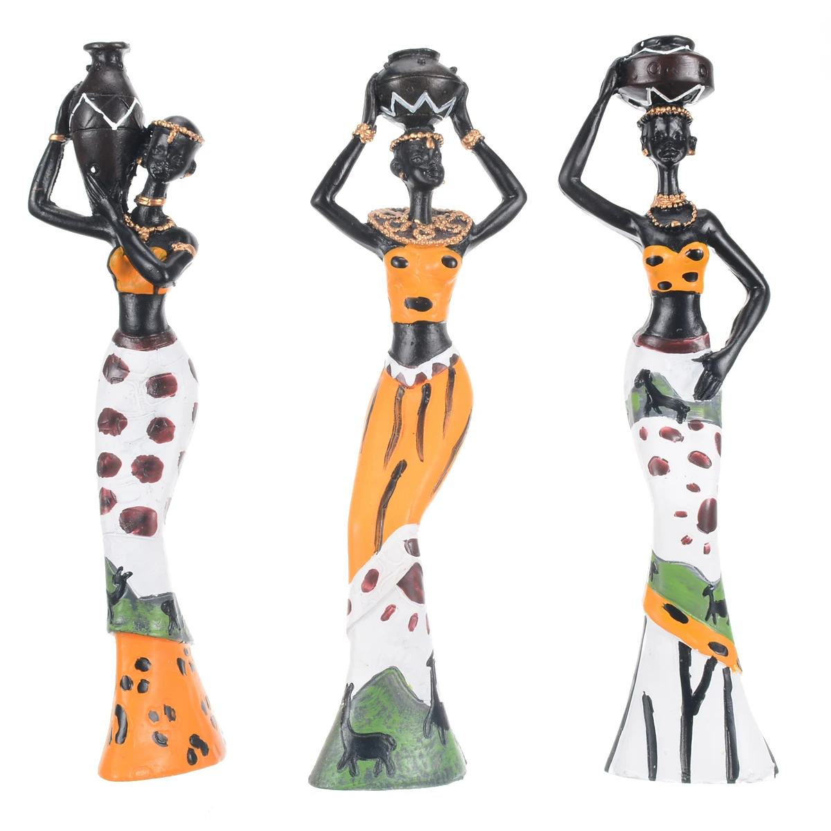 3pcs Exotic African Lady Figurines Set Resin Statue Ornament Art Home Desk Sculpture Decors For Home Office