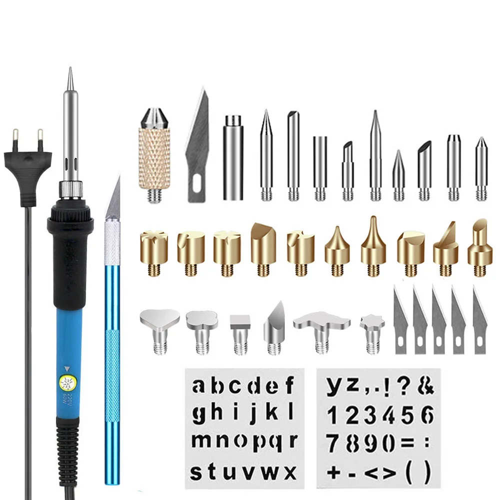 ЕС 220 в 60 Вт регулируемый паяльник Комплект резьба инструмент для пирографии тиснение древесины сжигание паяльная ручка паяльные сварочные наконечники