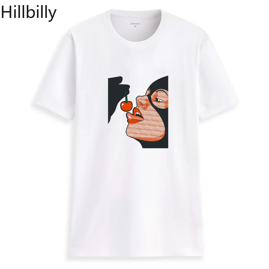 

Hillbilly Cute Girl Harajuku Casual Kawaii Cotton T-shirts Women Plus Size Vintage Funny Printing Hero Eating Cherry Shirts 2018