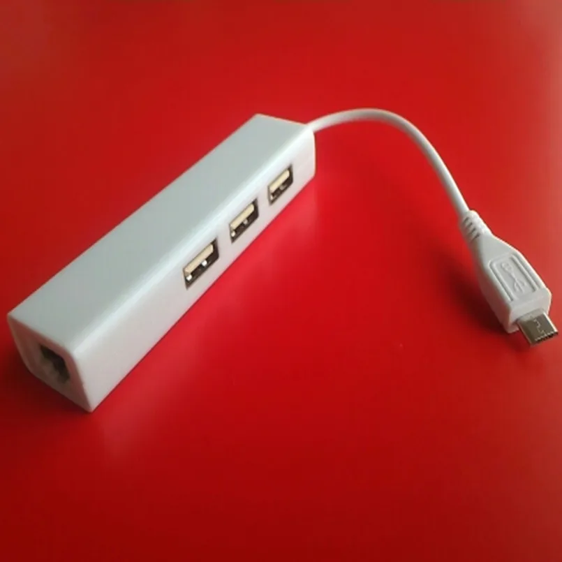 

2019 Micro USB To Network LAN Adapter Ethernet RJ45 With 3 Ports 10/100Mbps USB 2.0 HUB Adapter For Android Tablets White
