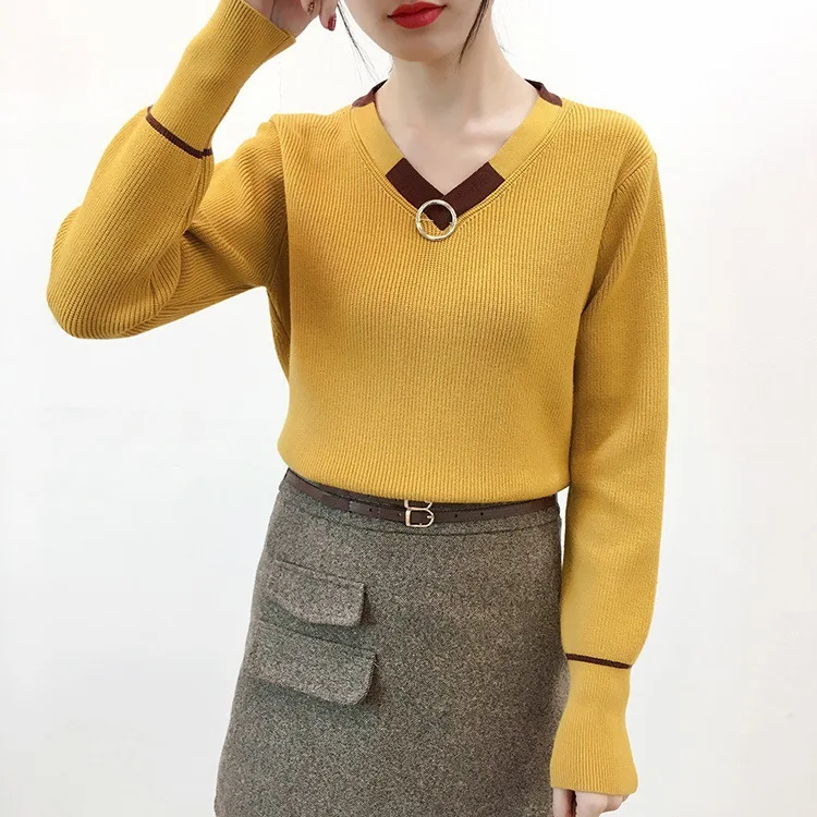 2018 new autumn and winter Korean version of the V-neck loose thick long-sleeved shirt sweater sweater women sweaters 2018 new autumn and winter Korean version of the V-neck loose thick long-sleeved shirt sweater sweater women sweaters