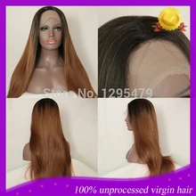 Brazilian Virgin Human Hair #1b/#30 Two Tone Free Part Front Lace Wig Ombre Full Lace Wig Silky Straight With Baby Hair