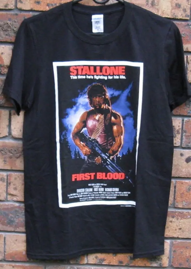 Официальная Мужская классическая уличная черная футболка Stallone First Blood Rambo 1980s