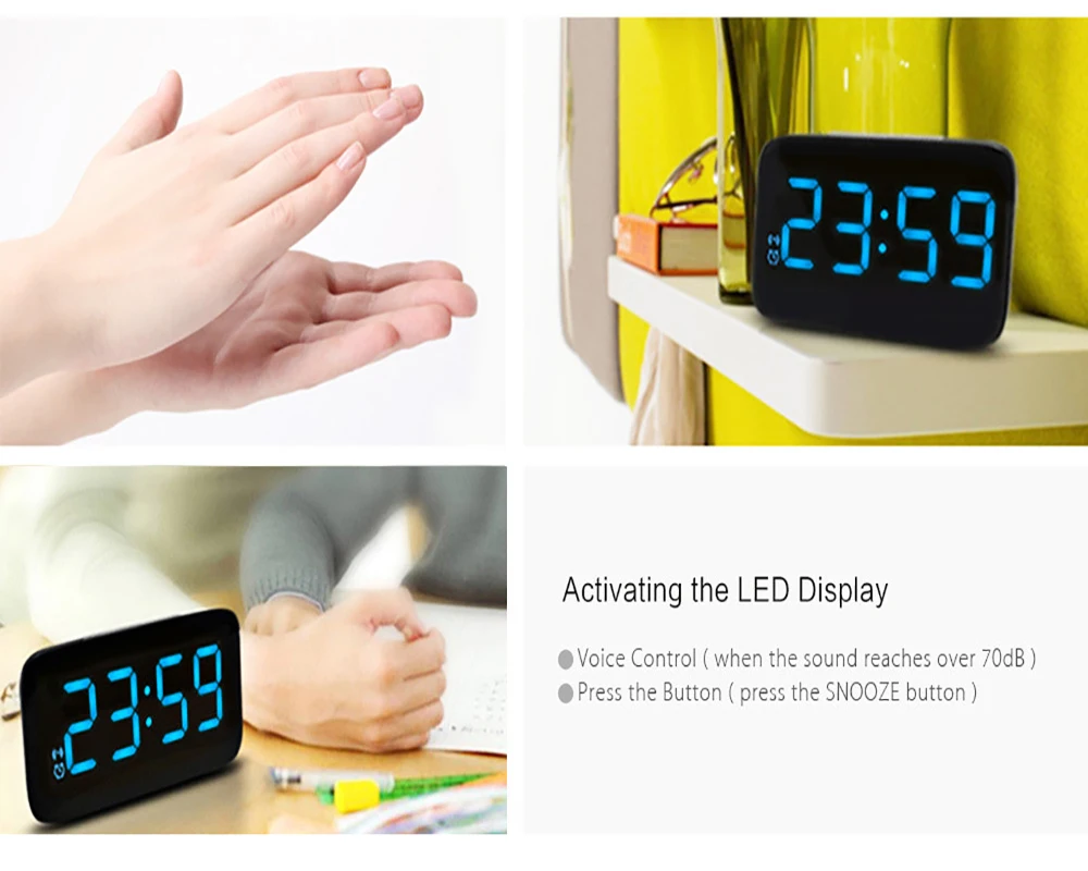 LED Alarm Clock Large LED Display Voice Control Electronic Snooze Backlight Desktop Digital Table Clocks Watch With USB Cable8