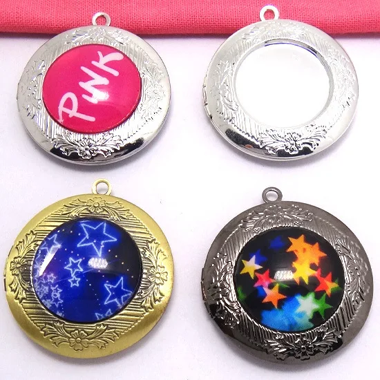 

2pcs/lot Antique Bronze-Gunmetal Black-Antique Silver-Silver Plated Photo Locket Pendants Jewelry with Inner 20m Setting Tray