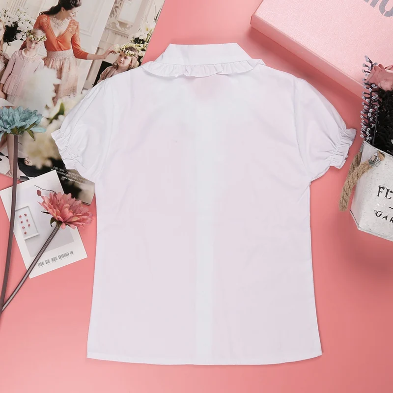 Белая блузка для больших девочек; летняя хлопковая кружевная блузка для девочек; рубашки для девочек; повседневная детская одежда; школьная форма; рубашки