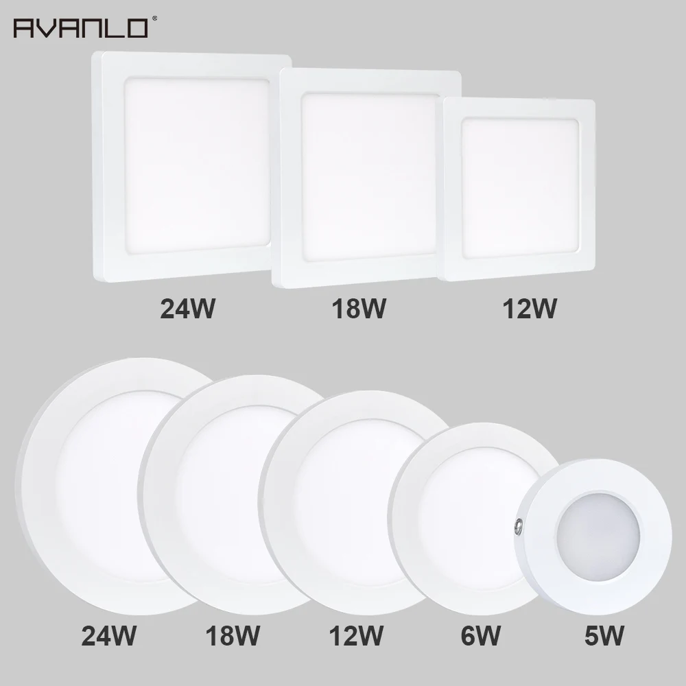 

Recessed /Surface mounted LED Ceiling Panel Light 24W 18W 12W 6W 5W LED Downlight AC85-265V Warm /Cold White Lighting for Home