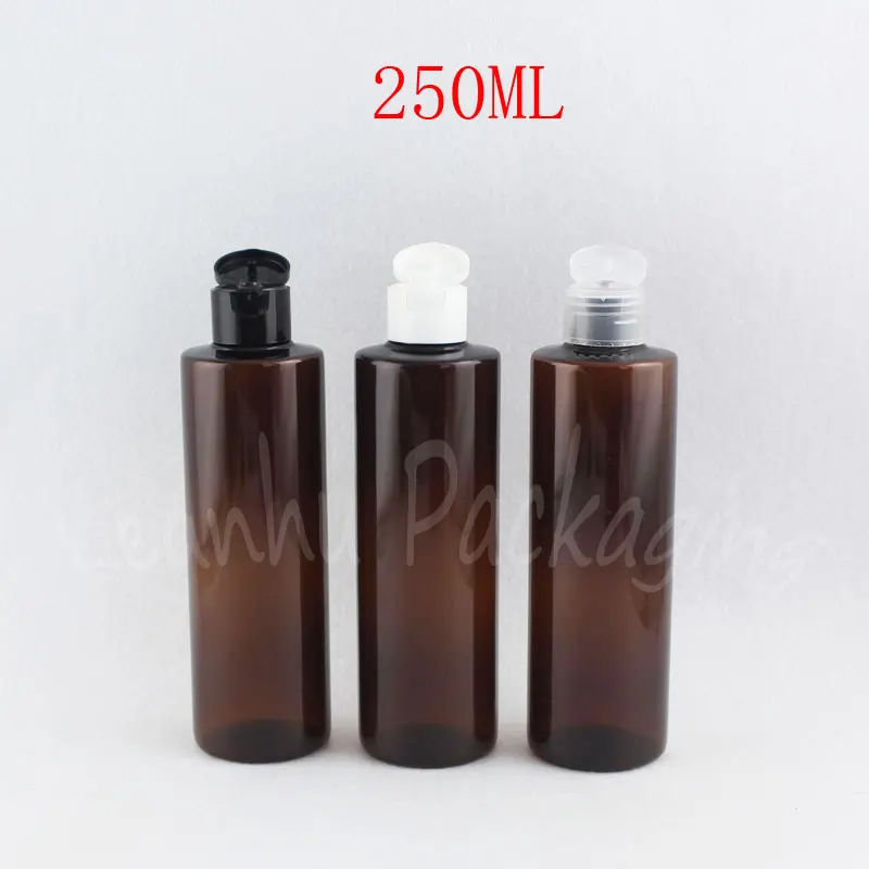 Download 250ML Brown Flat Shoulder Plastic Bottle Flip Top Cap , 250CC Makeup Sub bottling , Shampoo ...