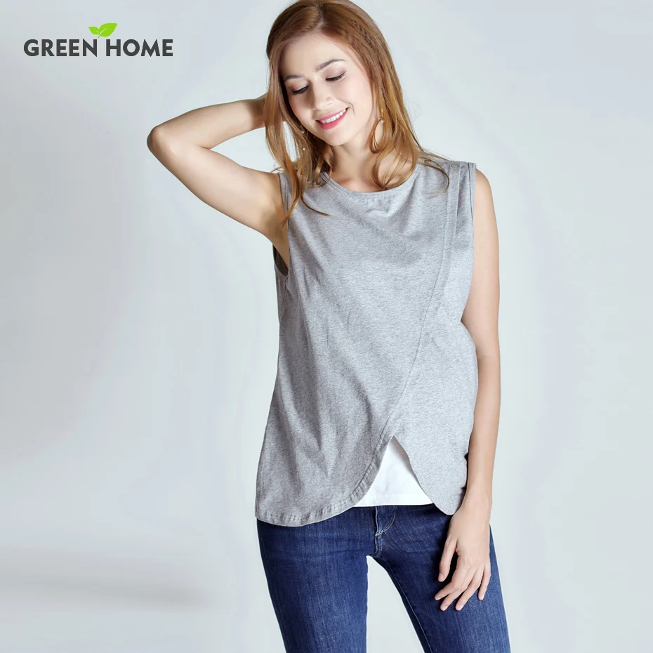 Green Home Two Layers Maternity Nursing Top For Pregnant Women New Arrival Fashion Styles Pregnancy Clothes