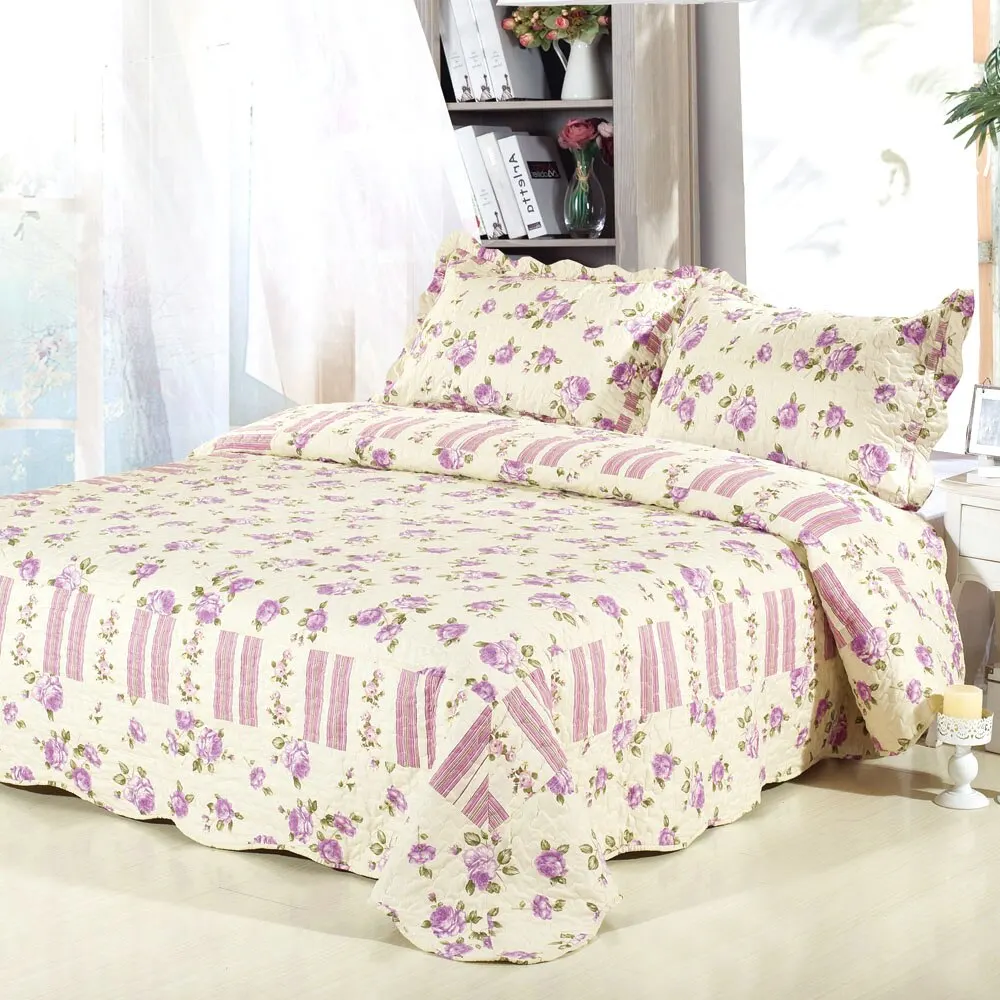 

3Pcs Bedding Set 230 * 260 CM Printed Flower Plant Cording Pattern Fiber Quilt Comforter Pillow Cases Bedclothes
