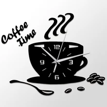 3D Diy Coffee Time Clock Acrylic Wall Clock Modern For Kitchen Home Decor Cup Shape Wall Sticker Hollow Numeral Clock