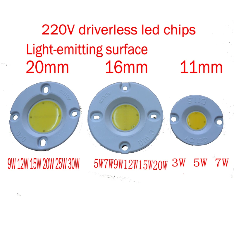 

High Brightness driverless PCB 220V 3W/5W/7W/9W/12W/15W/20W/30W Round COB LED Bulb LED Chip Light Lamp White&Warm White