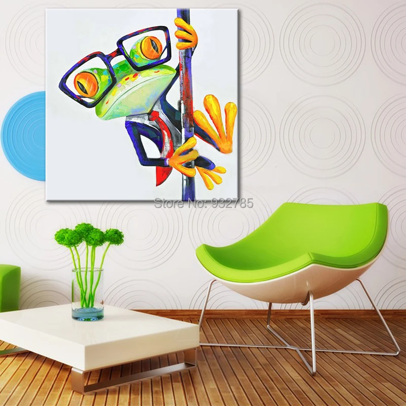 Large-Animal-Hand-Painted-Oil-Painting-Glasses-Frog-Funny-Cute-Modern-Pictures-Wall-Art-Home-Decor (2)