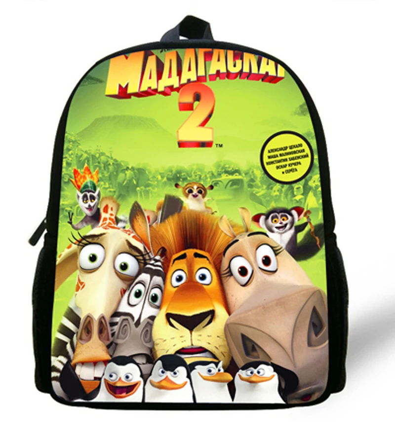 12-дюймовый детский мультяшный рюкзак для мальчиков Mochila Infantil сумка «Мадагаскар» Алекс принт «Пингвины» детский сад школьные ранцы мини