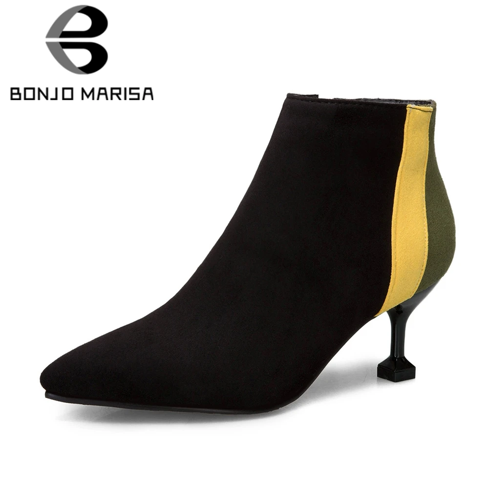 

BONJOMARISA 2020 Spring Plus Size 31-47 Brand Mixed-Color Women Ankle Booties Fashion Chelsea Boots High Thin Heels Shoes Woman