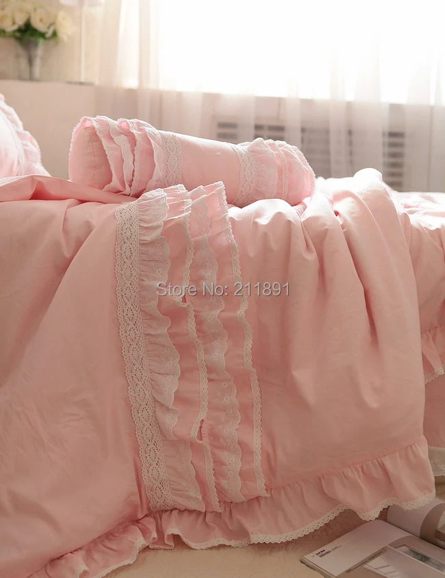 Вышивка Роскошный комплект постельного белья супер сладкая принцесса постельные принадлежности рюшами пододеяльник свадебное декоративное постельное белье Простыня Комплект