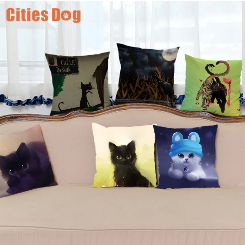 Animals Cats Cushion Cover 45x45cm Polyester&Linen Decorative Throw