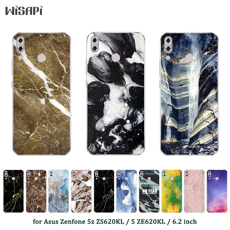 

6.2" for Asus Zenfone 5z ZS620KL / 5 ZE620KL Clear TPU Marble Printed Back Cover for Asus ZS620KL ZE620KL Silcione Cases