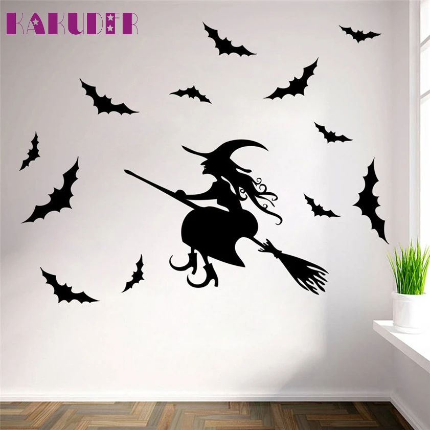 

Zero Happy Halloween Witch Bats Wall Sticker Window Home Decoration Decal Decor wh