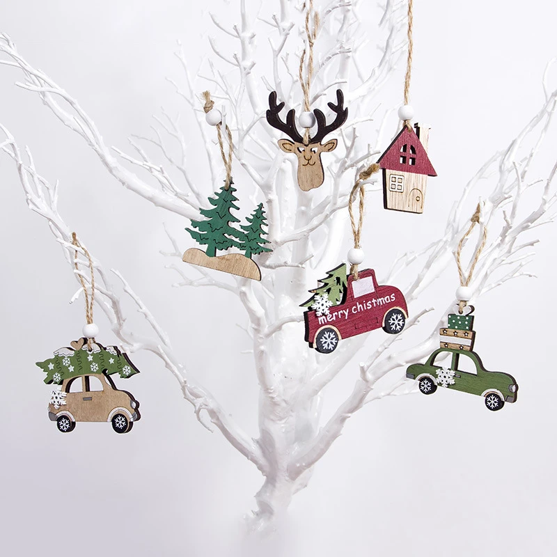 3 Pcs Noel Tree Decor Wooden Hanging Pendants Elk Car Natal Christmas Decorations for Home New Year Children Gift Navidad