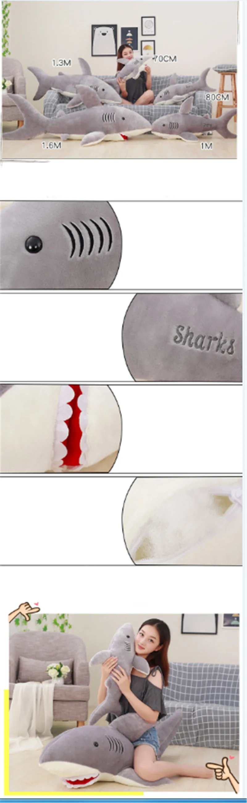  Giant Shark Plush Shark Whale Stuffed Fish Ocean Animals Kawaii Doll Toys For Children Kids Cartoon Toy Baby's Gift4