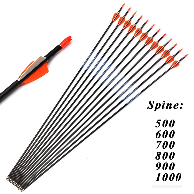 12pcs Archery Carbon Arrow Shafts 30 Inch SF Spine 500 1000 ID4.2mm 1.