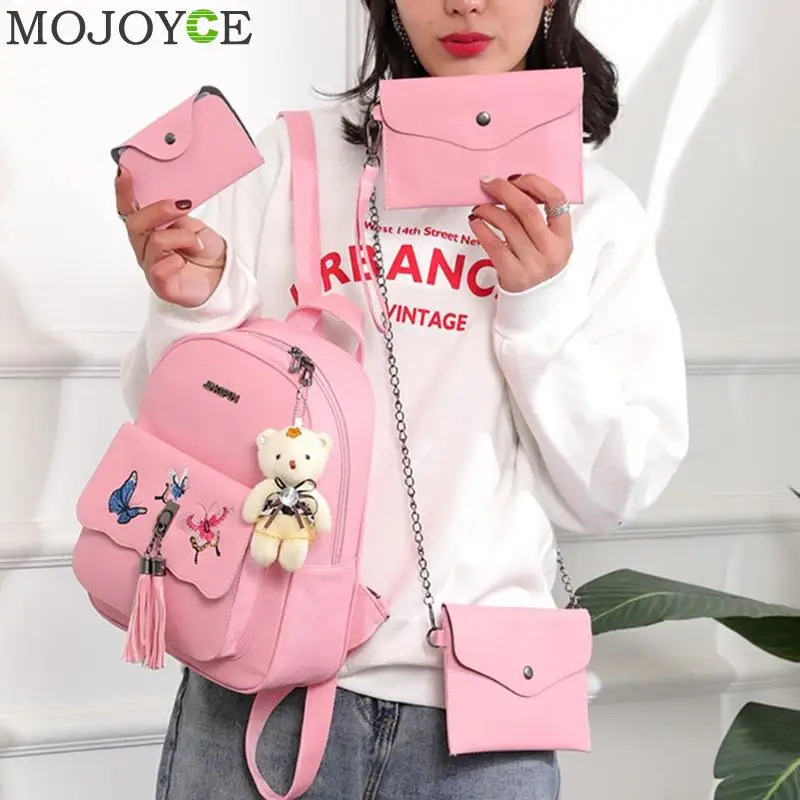 MOJOYCE модный рюкзак набор сумок из 4 предметов Для женщин и девочек с отделкой "Бабочка" школьная сумка с кисточкой на плечо Горячая дропшиппинг