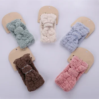 

4pcs Coral Fleece Sports Shower Headband Cosmetic Headdress Headwear Bowknot Elastic Hair Band Hairlace Sports Women Headbands