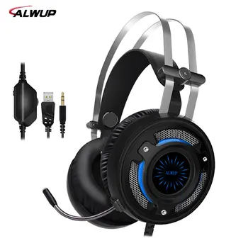 

ALWUP-A-6 headphone for computer PC games with splitter 7 colors light gaming headset ps4 with microphone