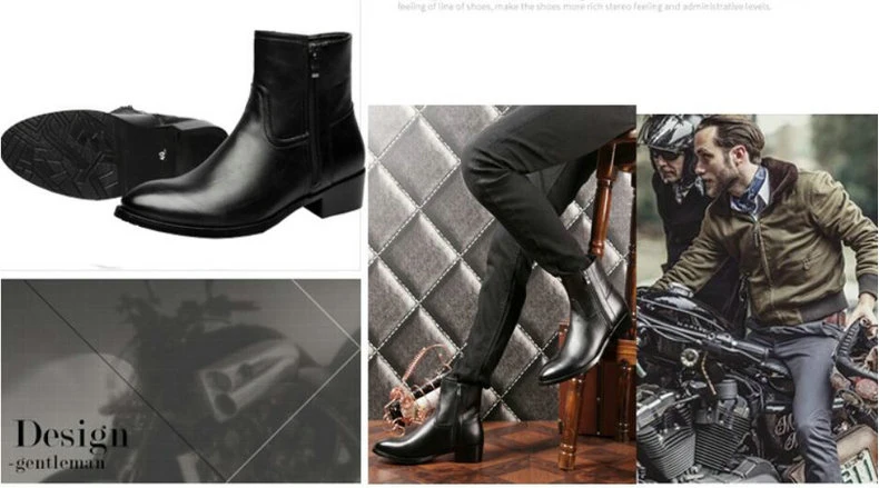 Men's Boots' Round Toe Ankle Boot Slip On Genuine Leather Snow Boots Men Winter Casual Chelsea Boots Black Mens Winter Shoes     (4)