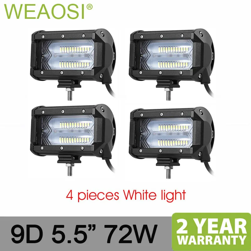 

4 pieces 6500K white amber color IP67 waterproof long life flood beam 72W work light LED car offroad 4x4 for JEEP truck