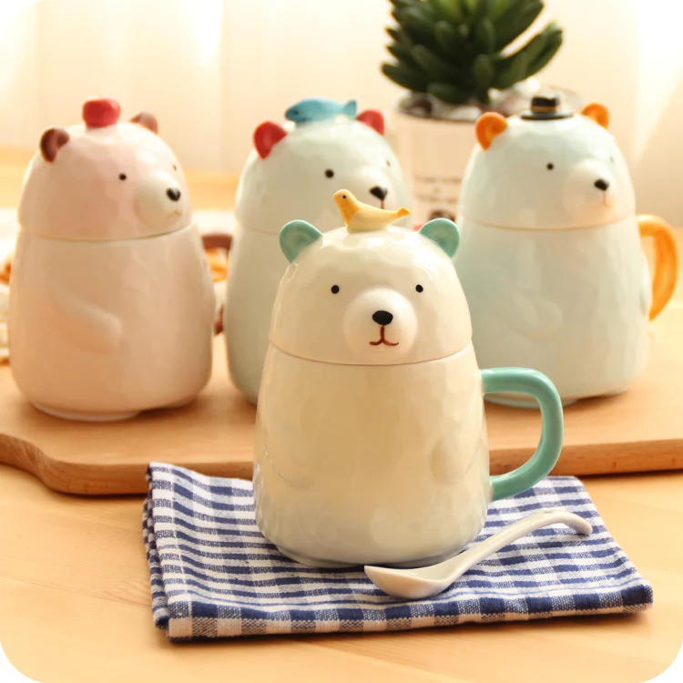 

Creative Cartoon Ceramic Mug 400ml Bear Shaped Cups With Lid Handgrip Cute Milk Coffee Mugs Drinkware Lovely Gift for Home