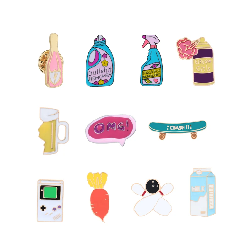 

Cartoon Mini Brooches Remover Repellent Spray Enamel Pins Milk Carrot Skateboard Bag Clothes Lapel Pin Badge Personality Jewelry
