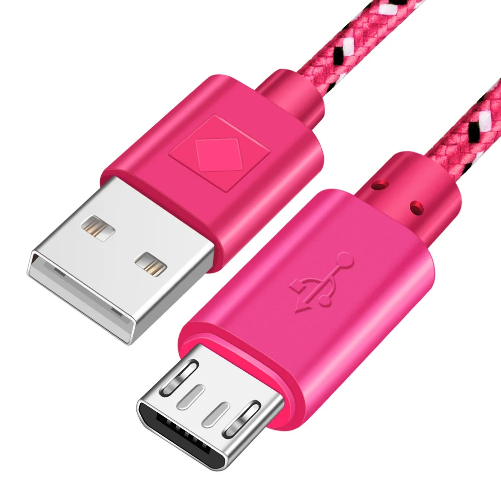 Нейлоновый Кабель Micro-USB в оплетке MicroUSB кабель для мобильного телефона шнур для samsung S7 Xiaomi Redmi Android телефон Быстрая зарядка кабель - Цвет: Rose